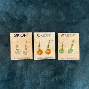 WOMENS Earrings Dangle with Austrian Crystal Lot of 3 (Clear,Orange,Green)